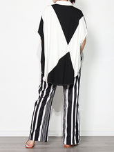 Contrasting Striped Lapel Irregular Loose T-Shirt